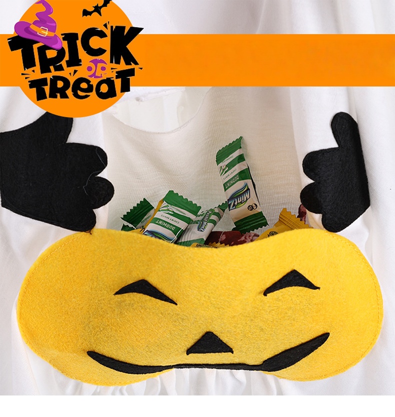 Halloween Ghost Pet Costume with Pumpkin Design and Mini Witch Hat